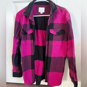 American Eagle Outfitters Pink and Black Plaid Shacket